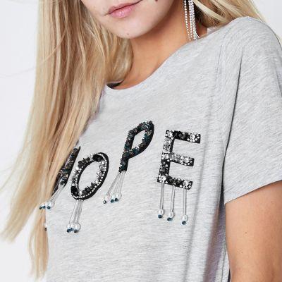 River Island Womens Petite Marl 'hope' Embellished T-shirt