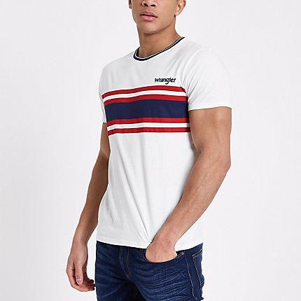 Mens Wrangler White Stripe Print T-shirt