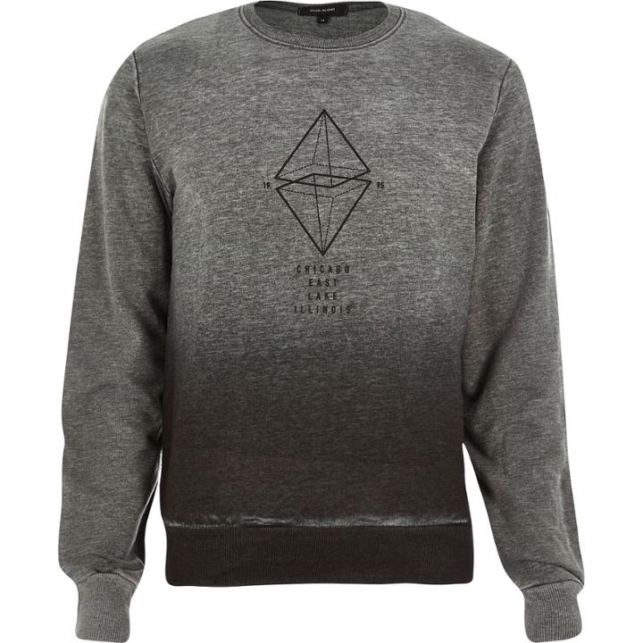 River Island Mensgrey Faded Chicago Print Sweatshirt