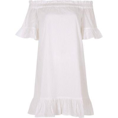 River Island Womens White Bardot Frill Swing Dress