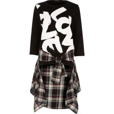 River Island Womens Love Print Check Shirt Hem Sweatshirt