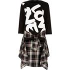 River Island Womens Love Print Check Shirt Hem Sweatshirt