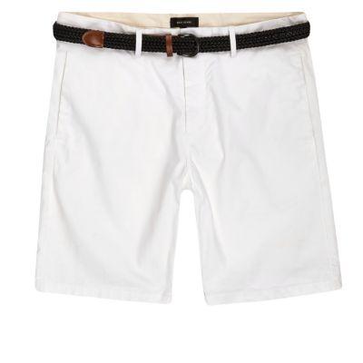 River Island Mens White Belted Chino Shorts
