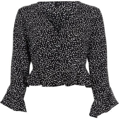 River Island Womens Spot Frill Sleeve Crop Top