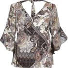 River Island Womens Paisley Ruffle Sleeve Tie Back Top