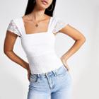 River Island Womens White Lace Shirred Top