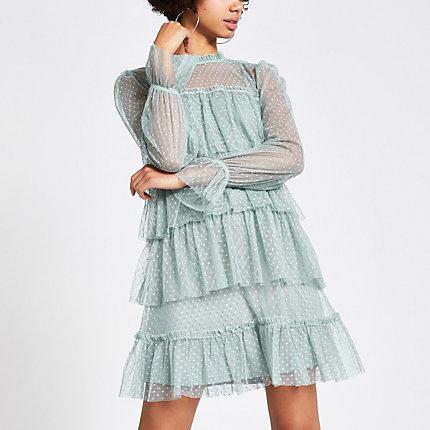 River Island Womens Mesh Frill Mini Dress