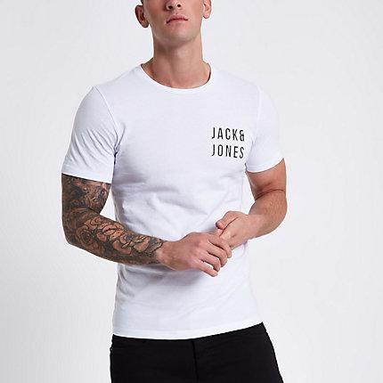 River Island Mens Jack And Jones Core White Logo Print T-shirt