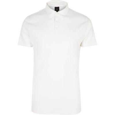 River Island Mens White Slim Fit Waffle Block Polo Shirt