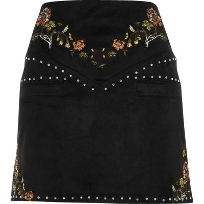 River Island Womens Embroidered Floral And Stud Mini Skirt