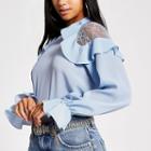 River Island Womens Petite Lace Frill Shoulder Blouse