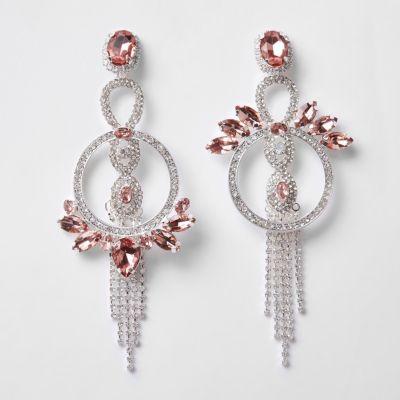 River Island Womens White Silver Tone Jewel Circle Drop Earrings