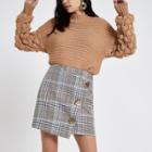 River Island Womens Check Button Wrap Mini Skirt