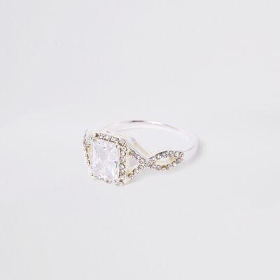 River Island Womens White Square Cubic Zirconia Ring