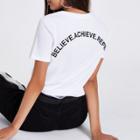 River Island Womens White 'believe' Fitted T-shirt