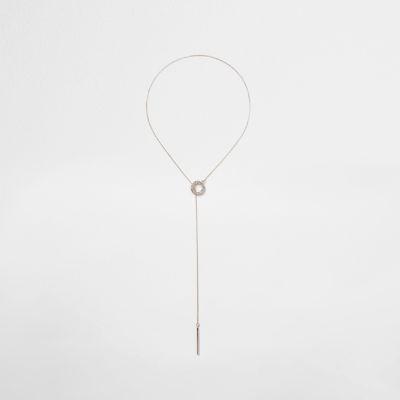 River Island Womens Rose Gold Tone Lariat Pave Circle Necklace