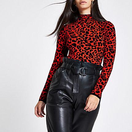 River Island Womens Leopard Print Turtle Neck Jumper