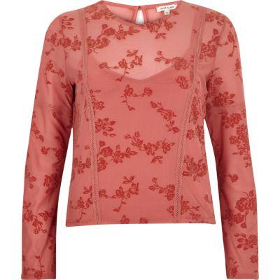 River Island Womens Flocked Floral Mesh Grazer Top