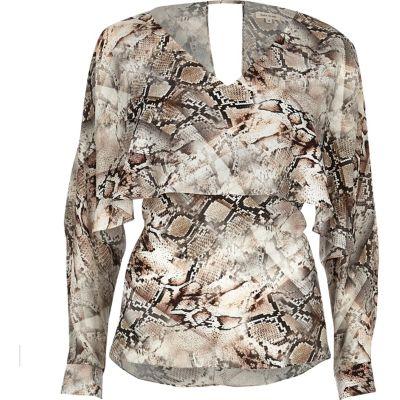 River Island Womens Snakeskin Print Angel Cape Top