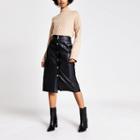 River Island Womens Faux Leather Button Front Midi Skirt