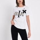 River Island Womens White Ri Branded Bow Embellished T-shirt