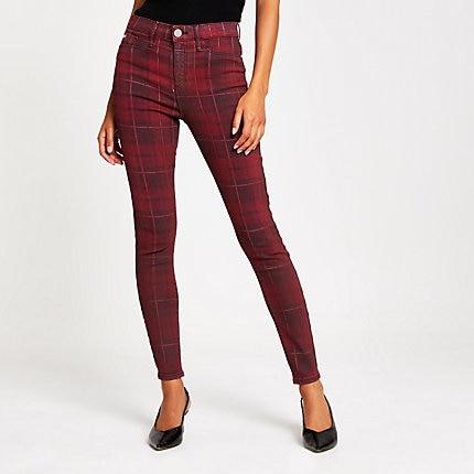 River Island Womens Tartan Molly Mid Rise Jegging