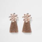 River Island Womens Rose Gold Tone Flower Tassel Earrings