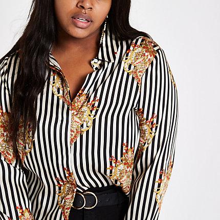 River Island Womens Plus Stripe Print Button-up Shirt