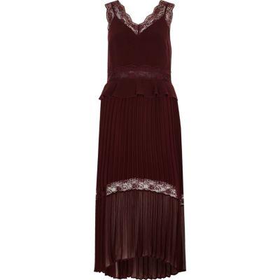 River Island Womens Pleated Skirt Lace Trim Dress