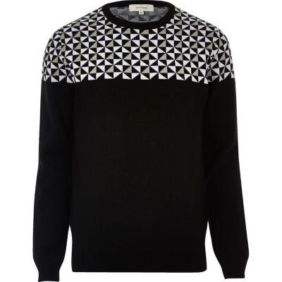River Island Mensblack Geo Print Christmas Sweater
