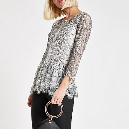 River Island Womens White Sheer Lace Peplum Hem Top