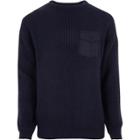 River Island Mens Chest Patch Pocket Ribbed Knit Jumper