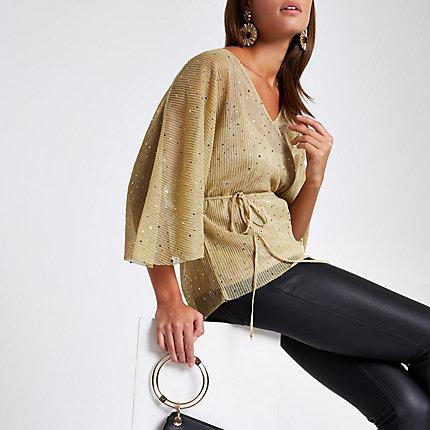 River Island Womens Gold Sequin Kimono Top