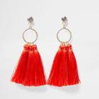 River Island Womens Tassel Rhinestone Pave Circle Earrings