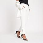 River Island Womens White Straight Leg Button Trim Pants