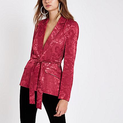 River Island Womens Jacquard Tie Waist Blazer