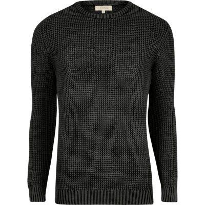 River Island Mensgrey Textured Waffle Knit Slim Fit Sweater