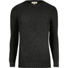 River Island Mensgrey Textured Waffle Knit Slim Fit Sweater