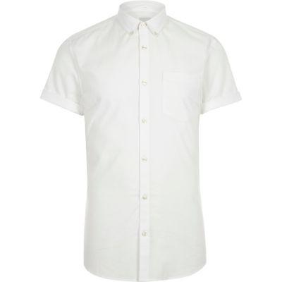 River Island Mens White Short Sleeve Muscle Fit Oxford Shirt