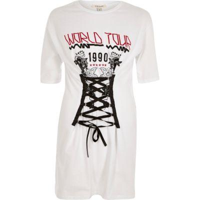 River Island Womens White Band Print Oversized Corset T-shirt