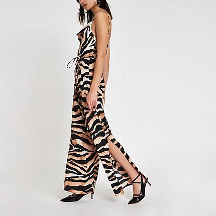 River Island Womens Tiger Print Cowl Neck Jumpsuit