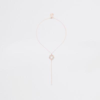 River Island Womens Rose Gold Pave Circle Cubic Zirconia Necklace