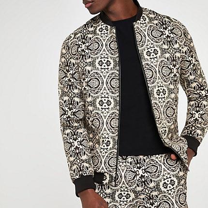 River Island Mens Print Skinny Fit Bomber Jacket