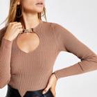 River Island Womens Embellished Clasp Cut Out Knitted Top
