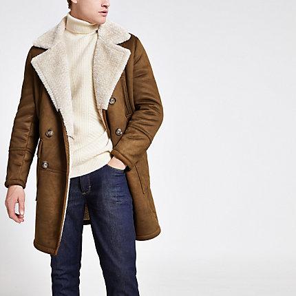 River Island Mens Suedette Borg Trim Peacoat