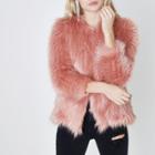 River Island Womens Petite Faux Fur Knit Coat