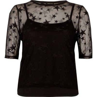 River Island Womens Star Mesh T-shirt
