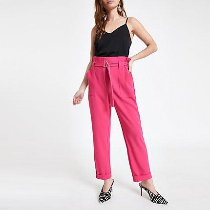 River Island Womens Petite Belted Peg Pants