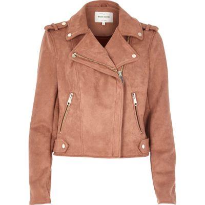 River Island Womens Dusty Faux Suede Scuba Biker Jacket