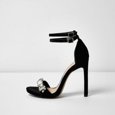 River Island Womens Velvet Wide Fit Embellished Sandals